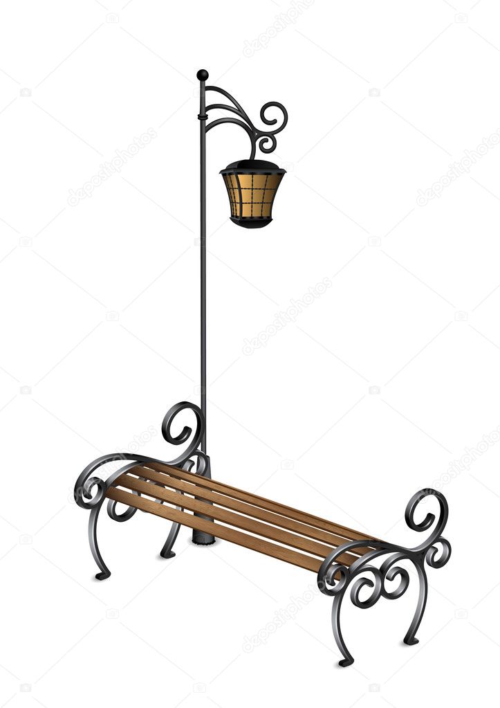 Bench and street lamp