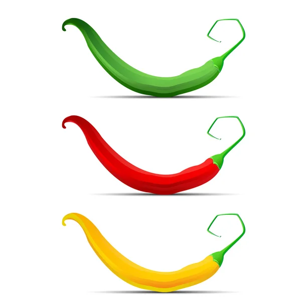 Komplet chili pieprz, czerwony, żółty i zielony — Wektor stockowy