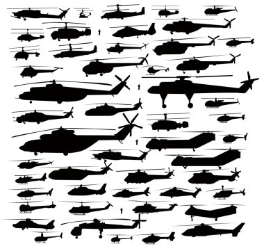 Helicopter silhouettes set clipart