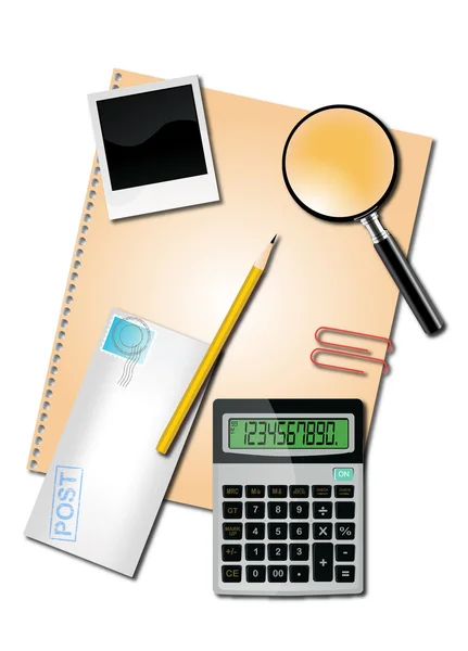 Miniräknare och office suppliescalculator och kontorsmateriel — Stock vektor