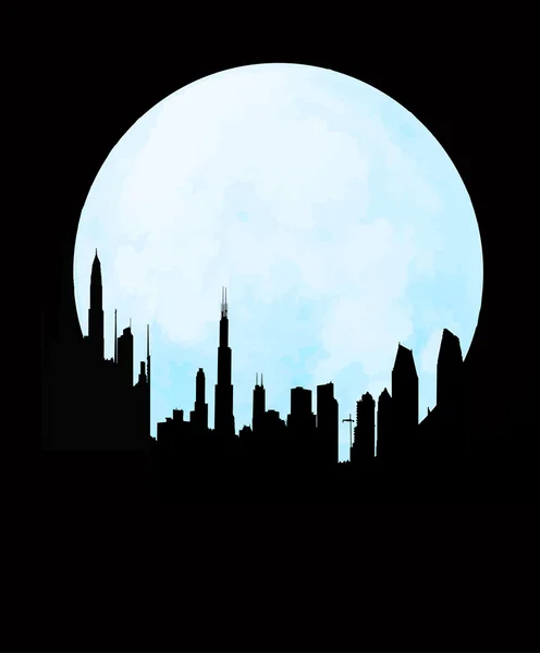 Sityscape skyline ved fullmåne – stockvektor