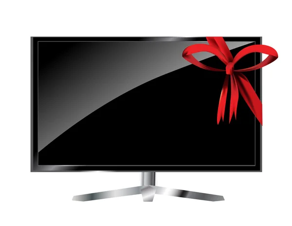 LCD TV with red bow — Stock Vector