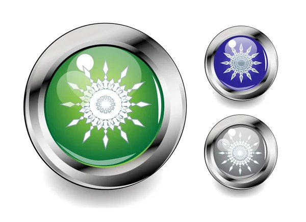 Conjunto de ícones de botão de metal brilhante com flocos de neve —  Vetores de Stock