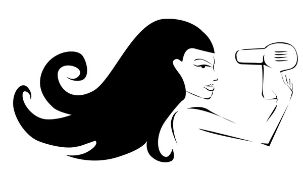 Γυναίκα στεγνώνει τα μαλλιά στεγνωτήρα μαλλιών — Διανυσματικό Αρχείο
