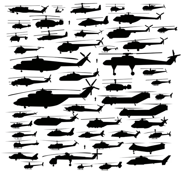 Conjunto de silhuetas de helicóptero —  Vetores de Stock