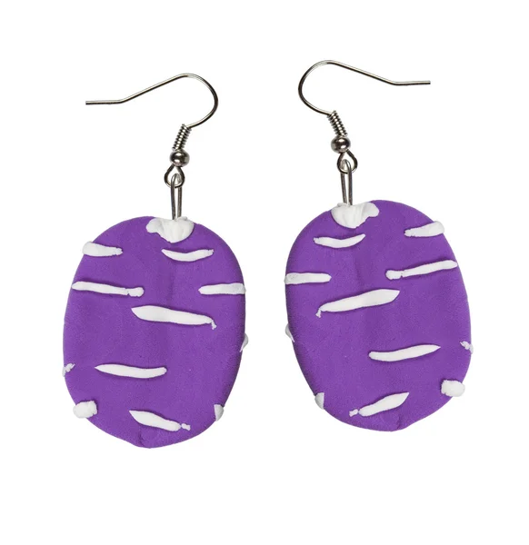 Earrings lilac color of the plastic clay — Stock Photo, Image