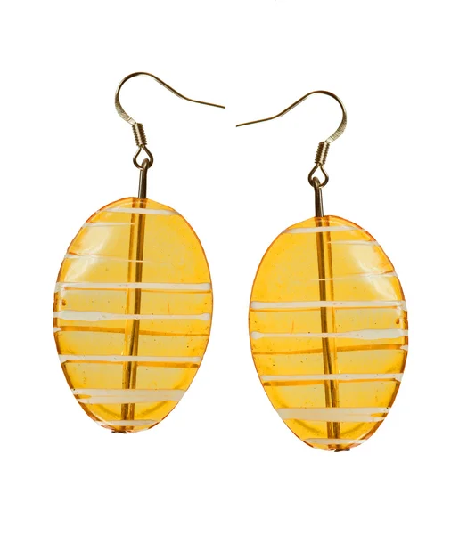 Earrings in yellow glass on a white background — Stock Photo, Image