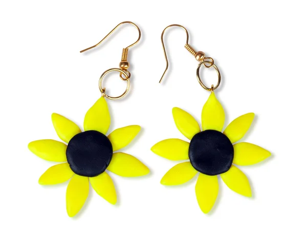 Ohrringe-Sonnenblume aus Plastik-Ton — Stockfoto