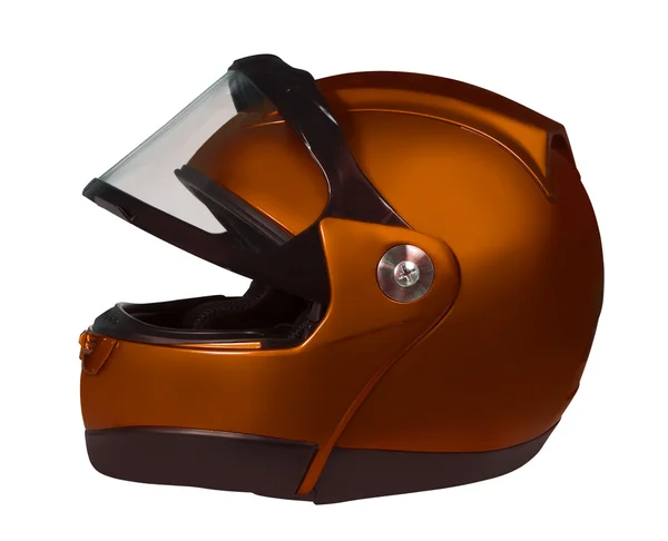 Motorcycle helmet with a raised glass. Dark-golden — Stock Photo, Image