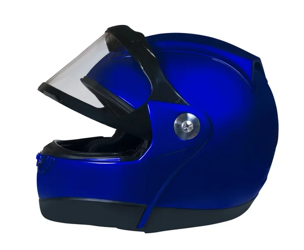 Motorcycle helmet with a raised glass. Dark blue — Stock Photo, Image