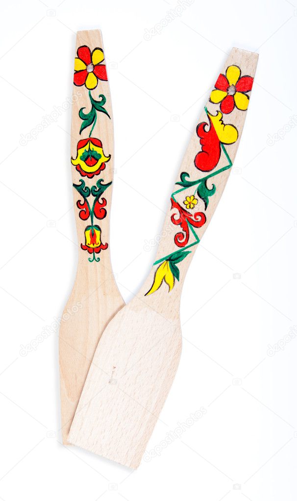 Wooden spatulas used for cooking. Hand Painted