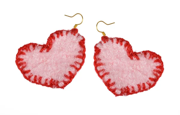 Earrings hearts of the jersey. Gift for Valentine's Day. — Stock Photo, Image