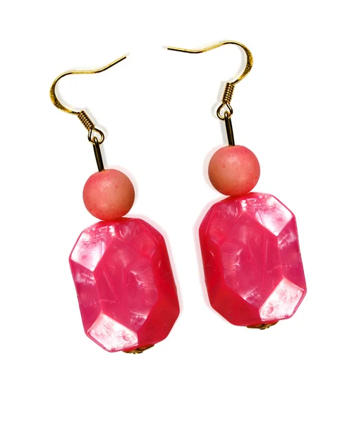 Earrings made of plastic and glass pink — Stock Photo, Image