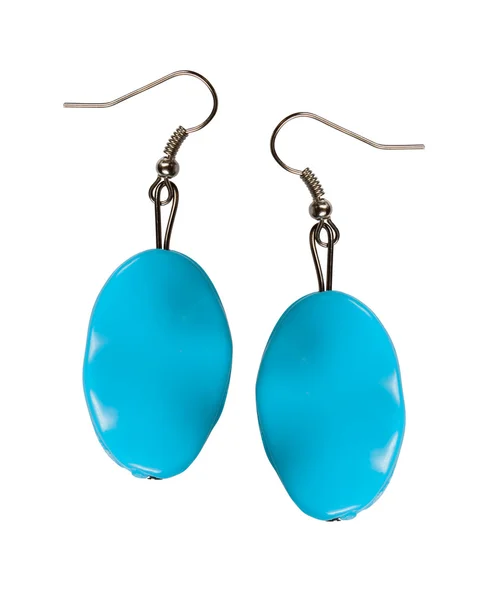 Turquoise earrings in the form of a sea wave — Stock Photo, Image
