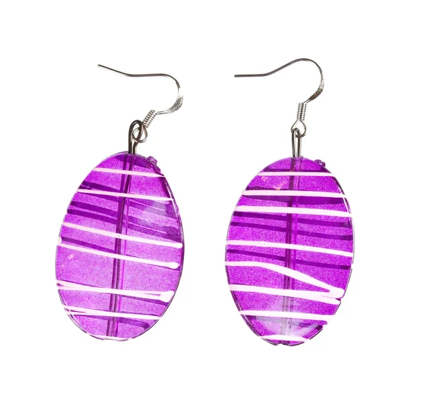 Earrings in purple glass on a white background — Stock Photo, Image