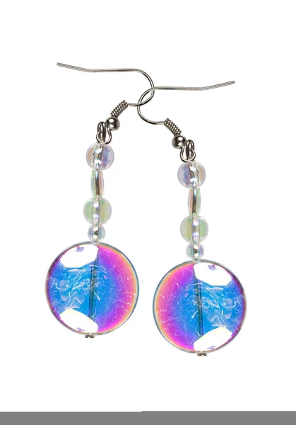 Earrings made of colored glass on a white background — Stock Photo, Image