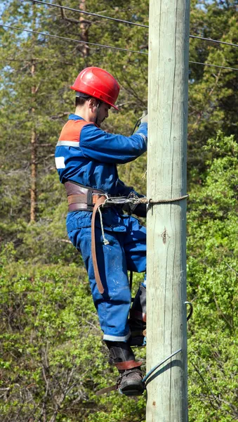 Electrician on a pole — Stock Photo, Image