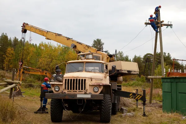 stock image Mounting supports power line