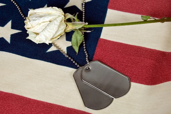 Military dog tag with rose — Stock Photo, Image