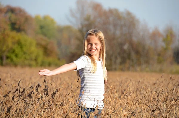 Girl in soybean field — Stock Photo, Image