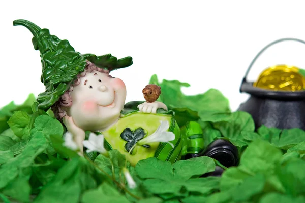 Irish Leprechaun in clover — Stock Photo, Image