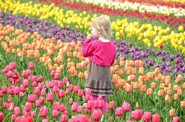 Girl in tulip field — Stock Photo, Image