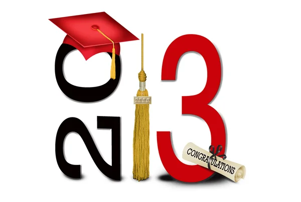 Gorra roja con borla de oro para la graduación 2013 . — Foto de Stock
