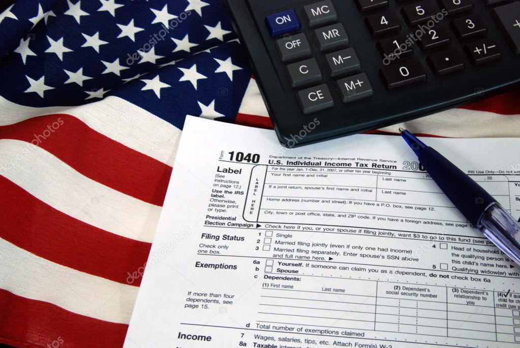 Income tax form on flag