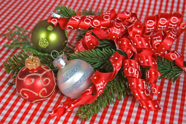 Holiday Ornaments with ribbon — Stock Photo, Image