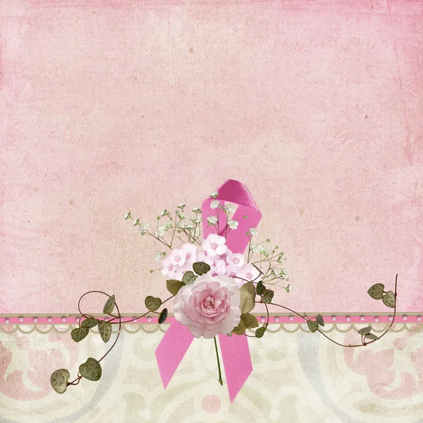 핑크 리본 및 장미 테두리 — 스톡 사진