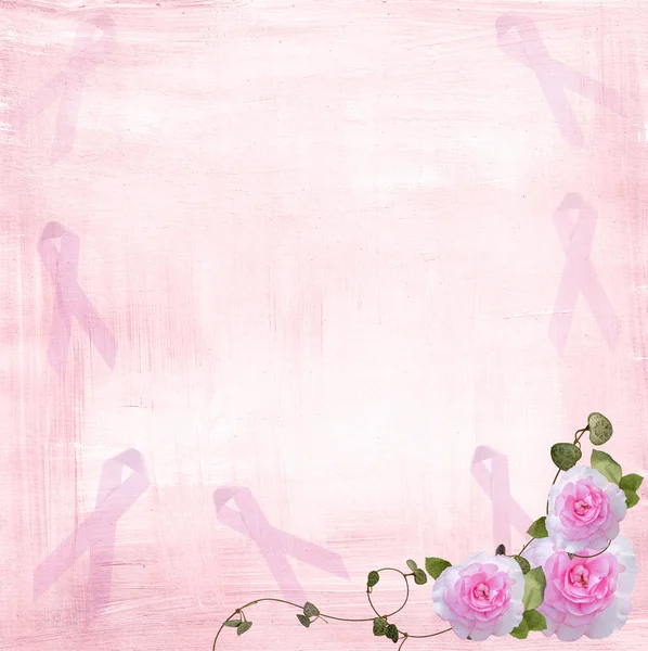 Pink Ribbons with roses — Stock Photo, Image