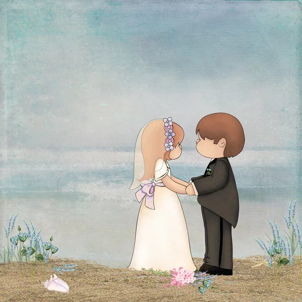 Bride and Groom on beach — Stock Photo, Image