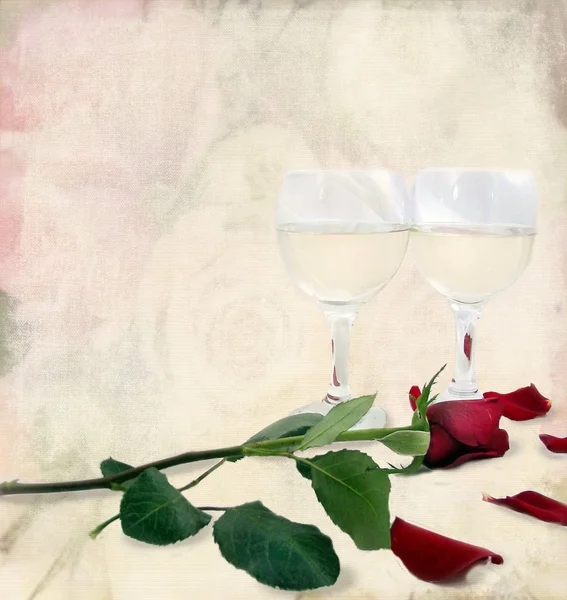 Rosa romântica e vinho — Fotografia de Stock