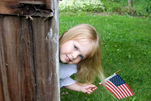 Girl with American flag — Stock Photo, Image