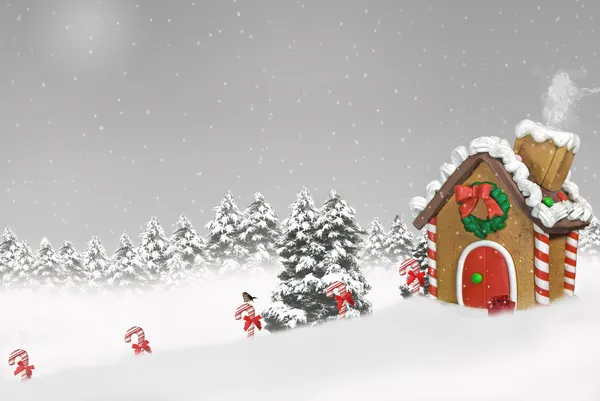 Пряниковий будинок у снігу — стокове фото