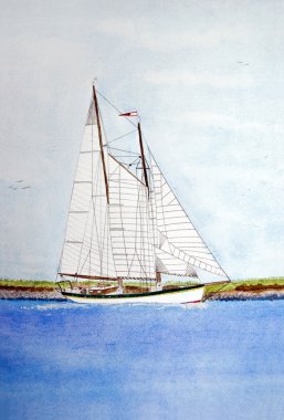 Sailing vessel in watercolor clipart