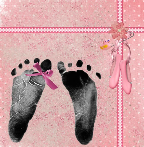 Baba lány lábnyom a rózsaszín orr — Stock Fotó