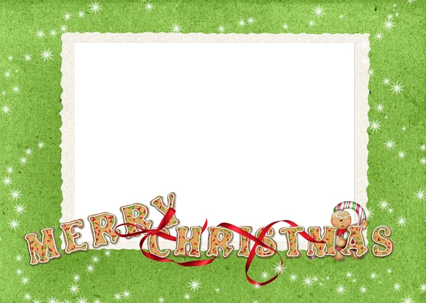 Merry Christmas frame with ribbon — Stock Photo, Image