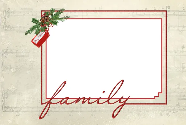 Різдвяна мітка з сосновою гілкою на рамці — стокове фото