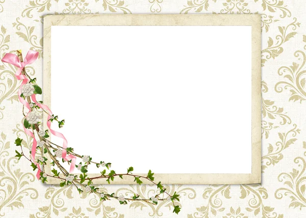 Floral twig on frame with bow — Stock Photo, Image