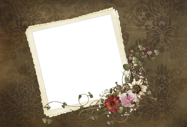 Vintage snapshot frame with bouquet — Stock Photo, Image
