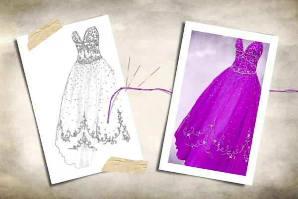Fancy Gown with sketch — Stock Photo, Image