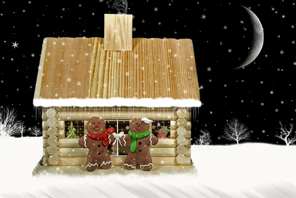 クリスマスの丸太小屋 — ストック写真