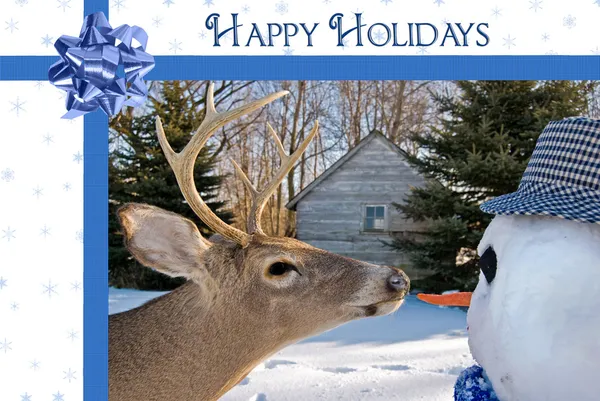 クリスマス雪だるまと鹿 — ストック写真