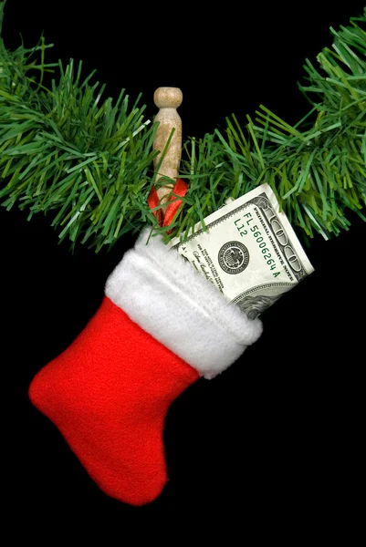 Calza di Natale con i soldi — Foto Stock