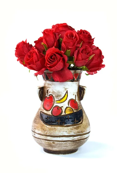 Rose bouquet in old vase — Stock Photo, Image