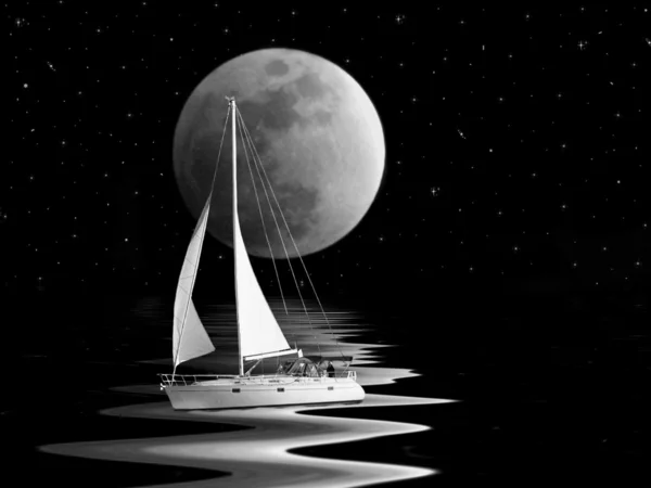 下一轮满月帆船 — 图库照片