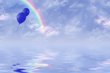 Airborne balloon with rainbow clipart