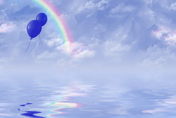 Luftburna ballong med regnbåge — Stockfoto