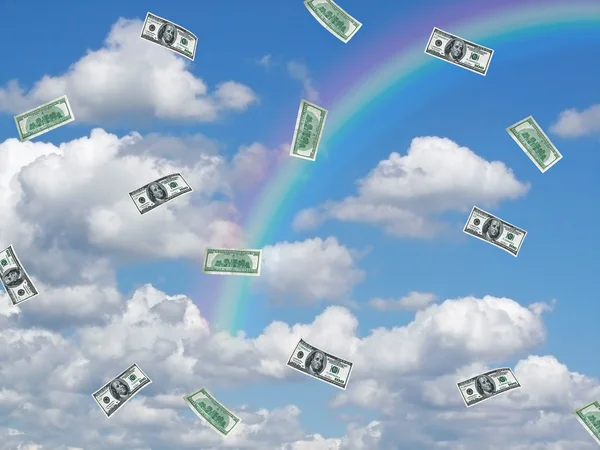Rainbow with money in sky — Stock Photo, Image